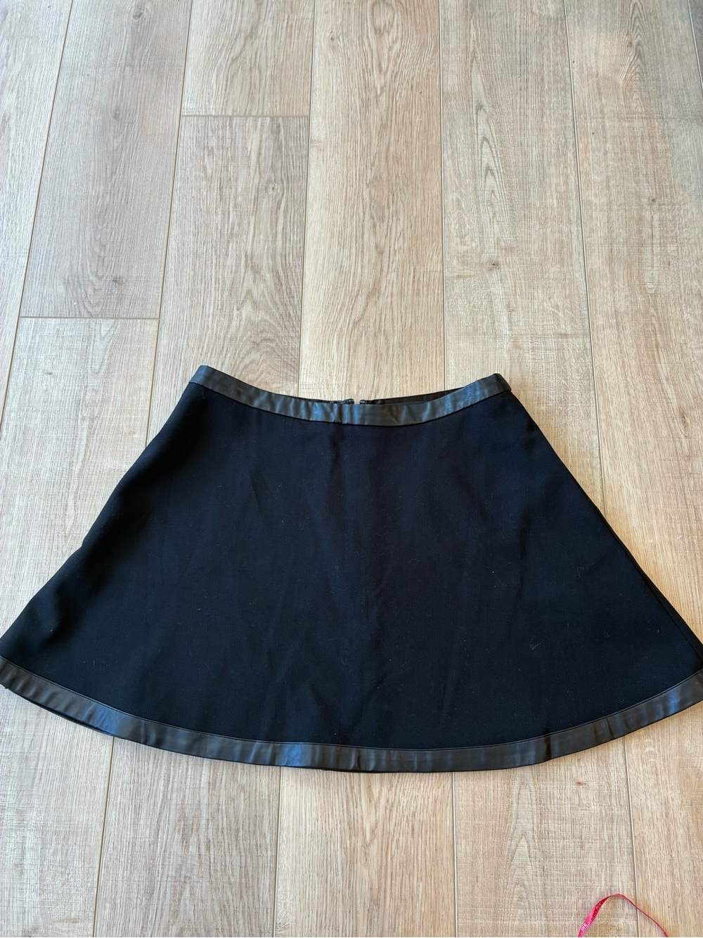 Banana Republic Black A-Line Mini Skirt wool look with Faux Leather Trim 10